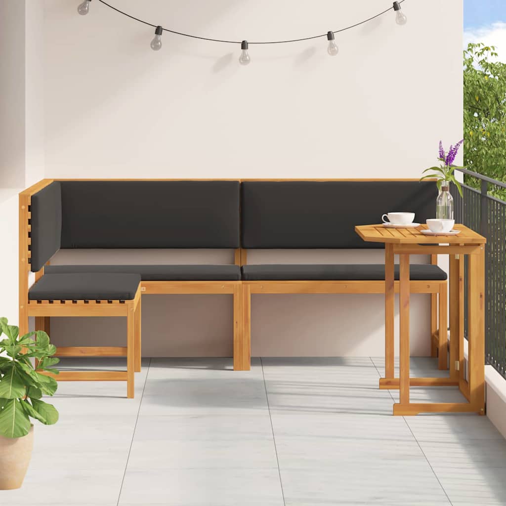 3-teiliges Garten Bistro Set mit Kissen - aus solidem Akazienholz